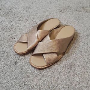Vince Fairley Metallic Leather Wedge Slide Sandals Size 6.5
